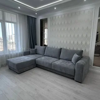 The Home Stores' Customized L-Shape Couch With Detachable Day Bed Ottoman Style In Velvet