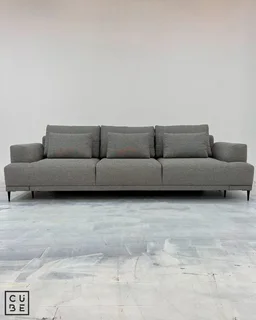 The Home Stores' Cubed Square Design Custom Three Seater Lounge Sofa In Grey Linen Fabric