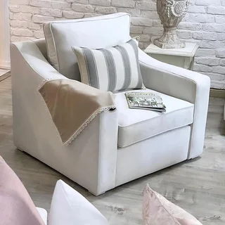 The Home Stores' Single Seater Couch Sofa In White Linen Fabric Loose Cushion