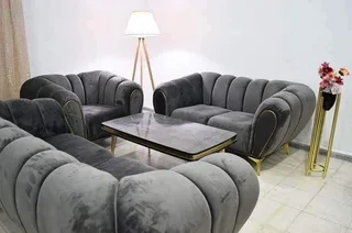 The Home Stores' Velvet Lounge Suite Sofa Set With Gold Legs & Square Cushion Seater