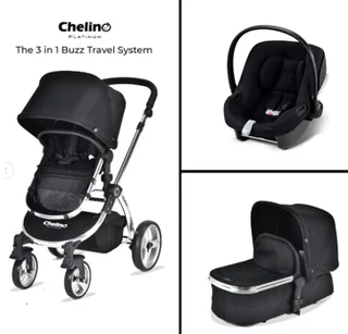 Chelino Platinum Buzz 3-in-1 Travel System Includes Pram, Bassinet, and Car Seat