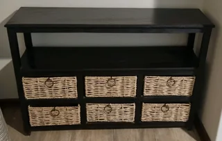 Table / Drawer / Dresser Wooden with Weave Baskets For Sale!