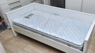 New Nikki Woood Single Sofa Bed And New High Quality Cloud Nine Mattress, 73x100x208 Cm. Table View.