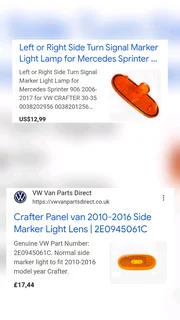 Volkswagen Golf Jetta Side Marker Light Genuine 2E0945061CCrafter Panel van 2010-2016 Side Marker Li