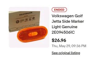 Volkswagen Golf Jetta Side Marker Light Genuine 2E0945061CCrafter Panel van 2010-2016 Side Marker Li