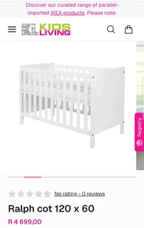 Ralph cot 120x60cm.From Kids Living.With mattress.Quality construction.Perfect condition.Disassemble