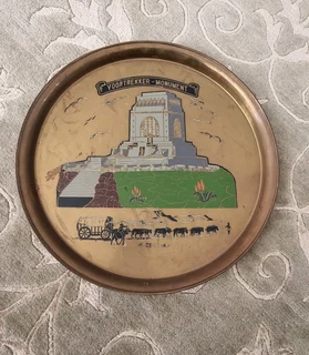46cm diameter 1949 voortrekker enamel brass tray
