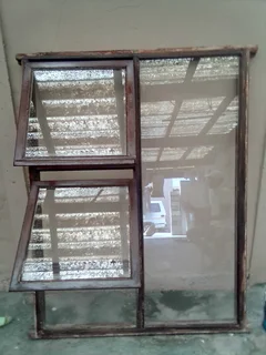 4 piece wooden window frame with glass and handles