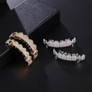 Extremely Luxurious Imported Excellent Quality Hip Hop Iced Out Fangs Grillz Sets.