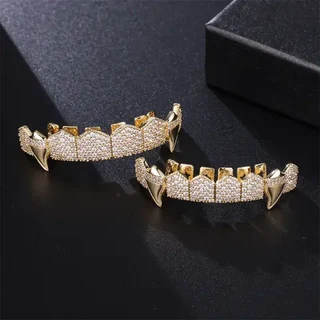 Extremely Luxurious Imported Excellent Quality Hip Hop Iced Out Fangs Grillz Sets.