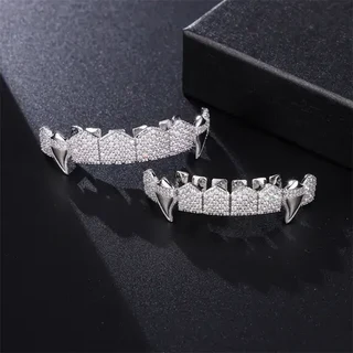 Extremely Luxurious Imported Excellent Quality Hip Hop Iced Out Fangs Grillz Sets.