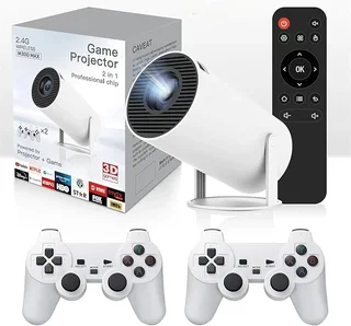 3D 4K 2 in1 M300 Max Video Game Portable Projector, And Game With 2 Wireless Controllers and remote