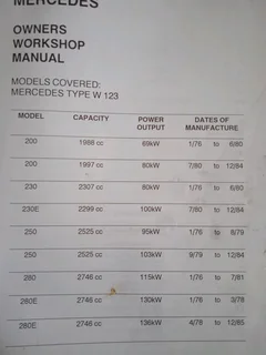 Workshop manual - Mercedes Benz W123 series
