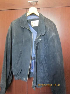Mens Grey/Black Genuine Suede Leather Jacket