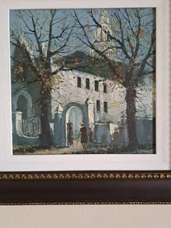 Mel Brigg  Oil Painting  &#34;Church and Figures&#34;
