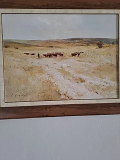 CHRIS TUGWELL  OIL PAINTING  &#34;CATTLE AND HERDER&#34;