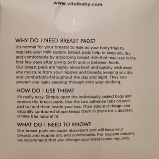 Vitality Baby Nurture Ultra Comfort Breast Pads.