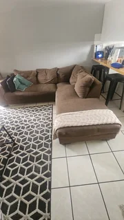Brown Material L Shaped Couch - For Sale (Negotiable)