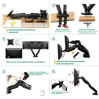 NB Dual Arm Adjustable Monitor Desk Mount Stand FOR SALE