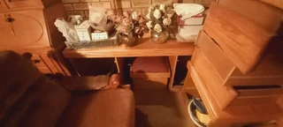 Solid oak bed, headboard and dressing table and lounge set