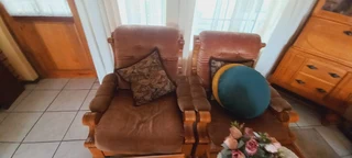 Solid oak bed, headboard and dressing table and lounge set