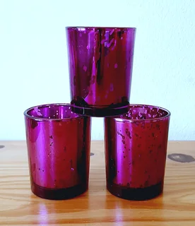 Purple and Silver Candle Holders with feather rings. 3 of each