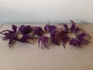 Purple and Silver Candle Holders with feather rings. 3 of each