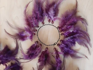 Purple and Silver Candle Holders with feather rings. 3 of each
