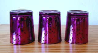 Purple and Silver Candle Holders with feather rings. 3 of each