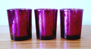 Purple and Silver Candle Holders with feather rings. 3 of each