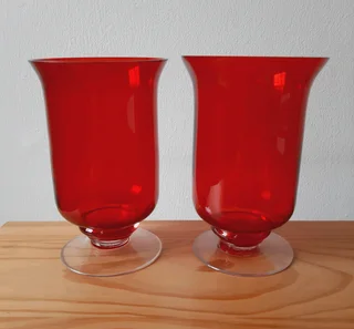 Red Glass Candle Holders. Set of 2.