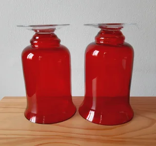 Red Glass Candle Holders. Set of 2.