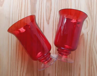 Red Glass Candle Holders. Set of 2.