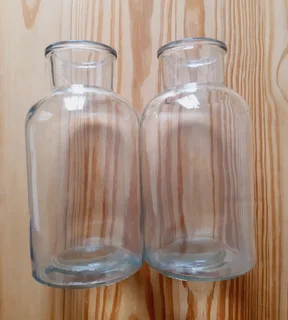 Glass Bottle Vases. Set of 2.