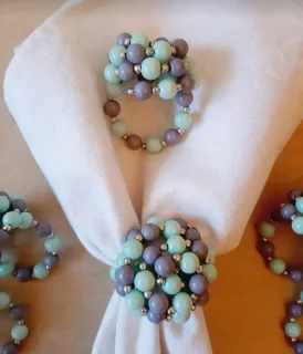 Mint Green and Grey Beaded Serviette Rings. Set of 12