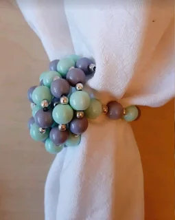 Mint Green and Grey Beaded Serviette Rings. Set of 12