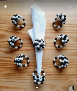 Black & White Beaded Serviette Rings. Set of 8.
