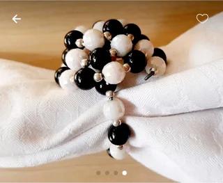 Black &amp; White Beaded Serviette Rings. Set of 8.