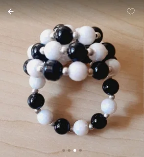 Black &amp; White Beaded Serviette Rings. Set of 8.