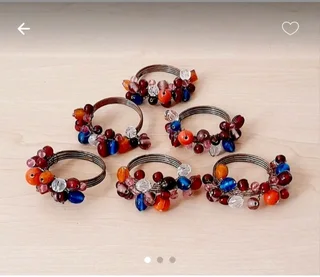 Glass Bead & Brass Serviette Rings. Set of 6.