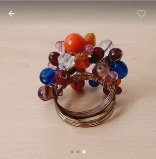 Glass Bead &amp; Brass Serviette Rings. Set of 6.