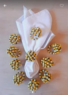 Yellow and Grey Beaded Serviette Rings. Set of 10.