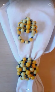 Yellow and Grey Beaded Serviette Rings. Set of 10.