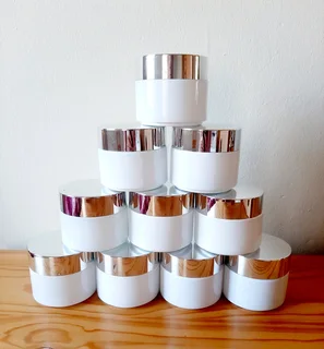 White and Silver Glass Tubs. Set of 10