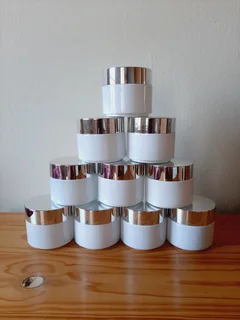 White and Silver Glass Tubs. Set of 10