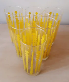 Yellow Dotted Hiball Glasses. Set of 6.