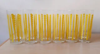 Yellow Dotted Hiball Glasses. Set of 6.