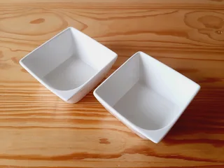 Small Square Ceramic White Dishes. Set of 2.
