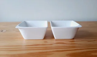 Small Square Ceramic White Dishes. Set of 2.
