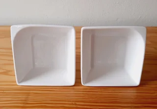 Small Square Ceramic White Dishes. Set of 2.